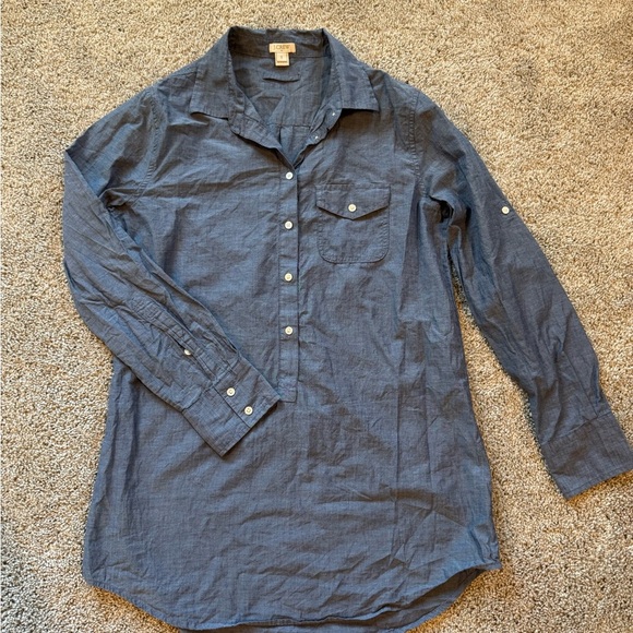 J. Crew Popover tunic Denim-Style Button-Up Shirt Blue chambray Size Small - Picture 3 of 5